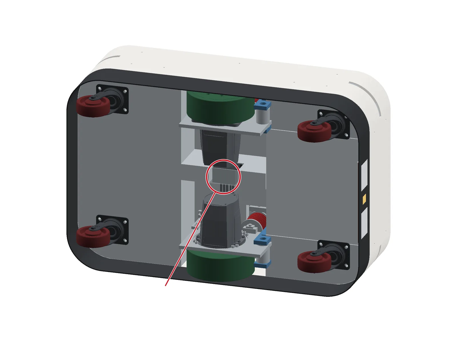 Underside detail with the centred floor camera marked.